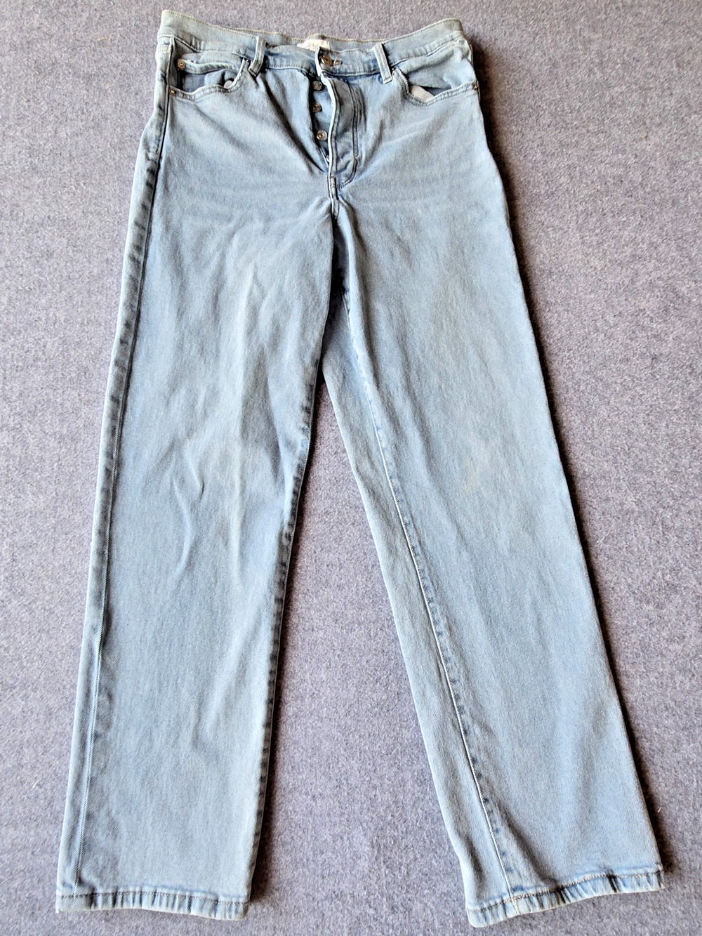 Nicole Miller Women's Nomad Super High Rise Relaxed Straight Jeans 12 Light Wash